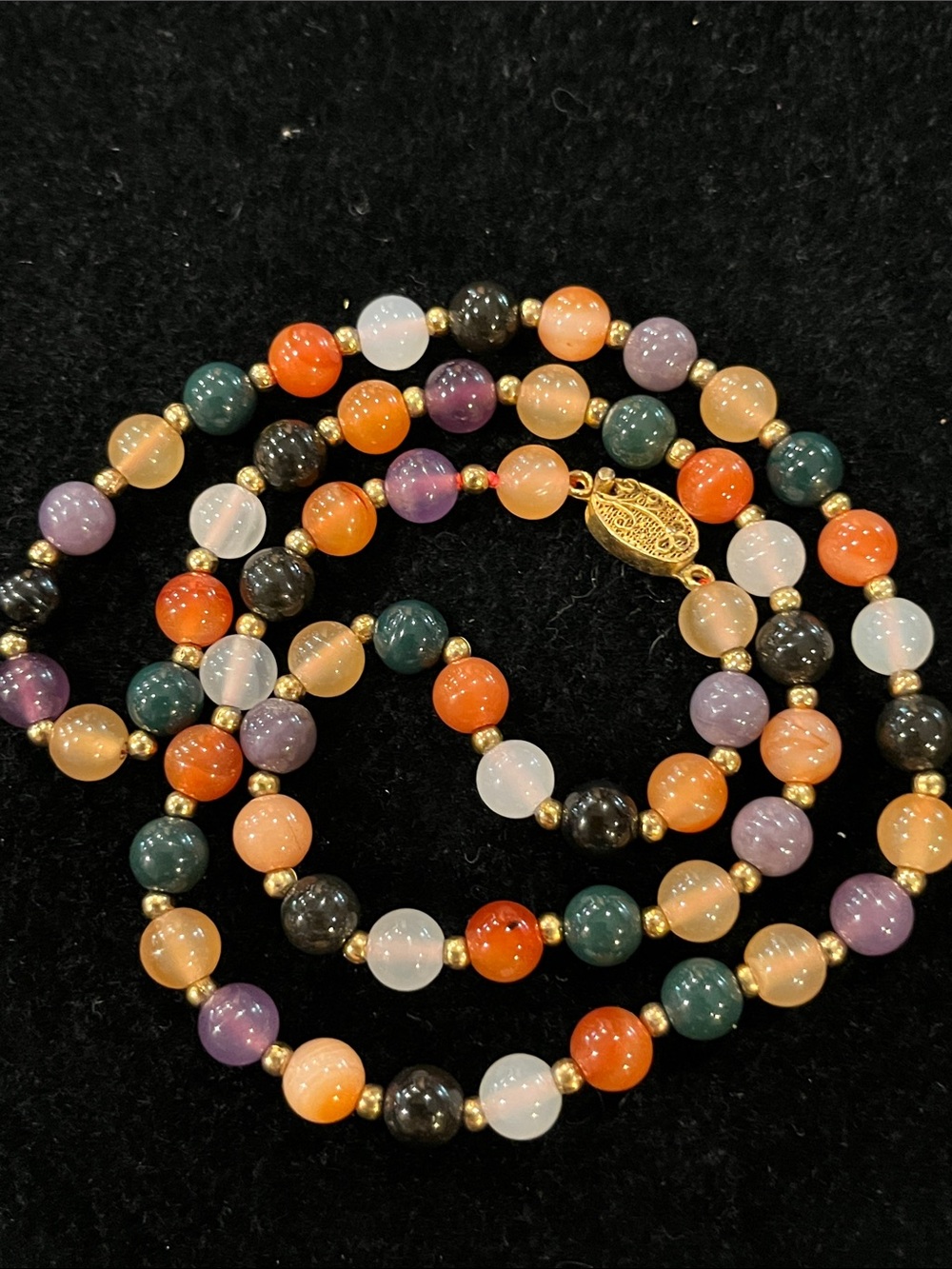 Multi-Color Beaded Women's Necklace with Gold Accents